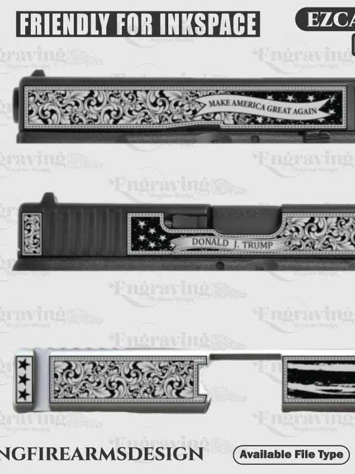 Glock19 Donald Trump and Scroll With lasercut,laserengraving,fiberlaser,svg,svgdesign,rosescroll,engravingfiles,laserpattern,engravingdesign
