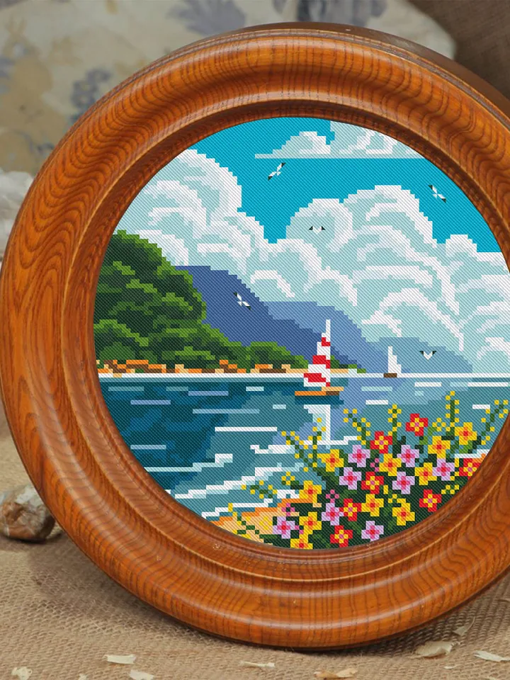 Nature cross stitch pattern download PDF Sea beach cross stitch chart Summer modern landscape cross stitch sampler DIY Hawaii home decor #L2