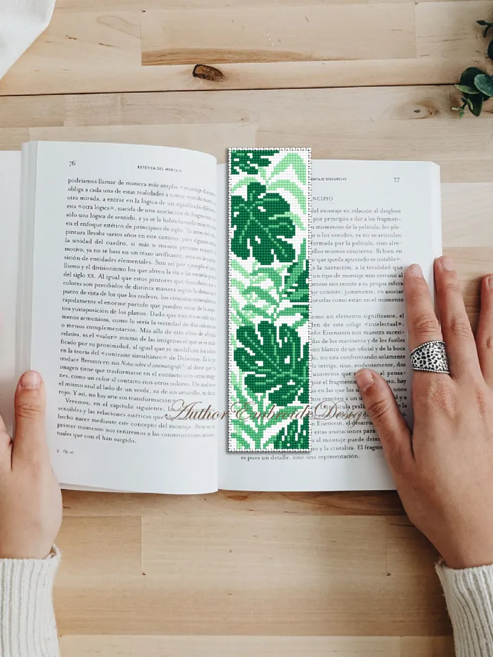 Abstract plants bookmark cross stitch pattern PDF download Boho floral cross stitch chart Modern bookmark pattern digital PDF Monstera #B306