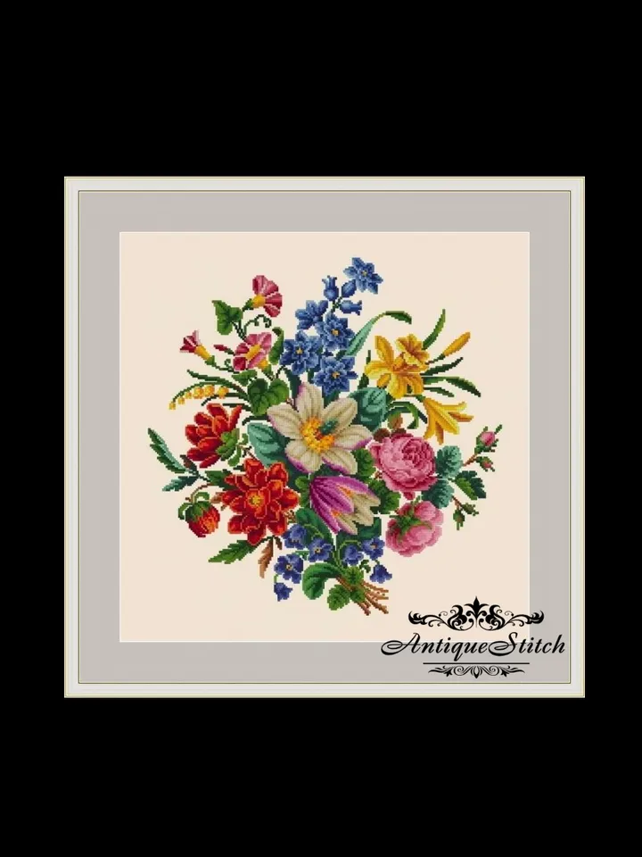 Berlin Woolwork Bouquet 29 Vintage Cross Stitch Pattern PDF