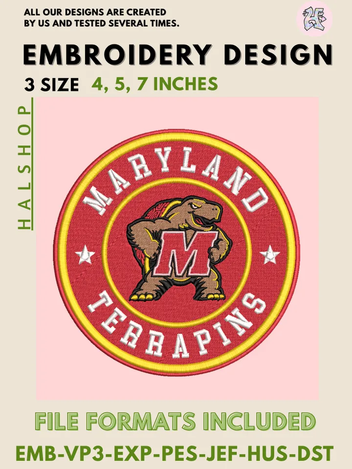 NCAA Maryland Terrapins Round Logo Embroidery, NCAA Maryland Terrapins Logo Embroidery Files, NCAA Teams, Machine Embroidery Designs, Digital Download