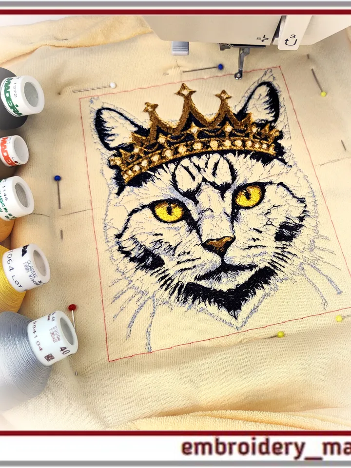 Machine embroidery design photo stitch Cat in the crown by Embroidery Manavi 05
