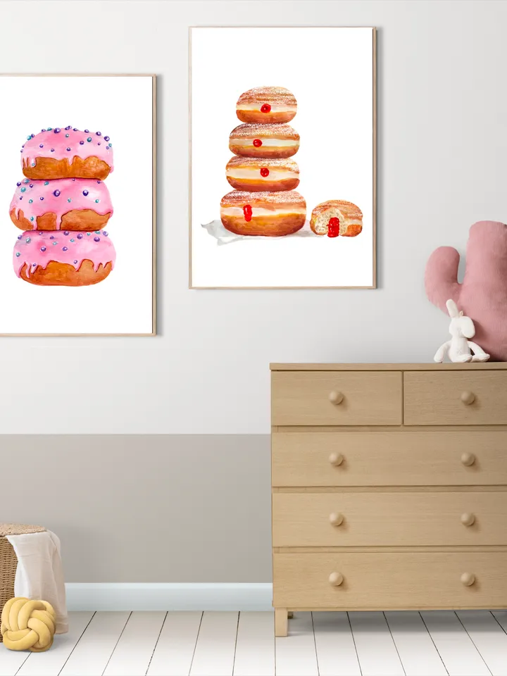 Donut Art Print, Dessert Painting, Donut Watercolor, Breakfast Art, Food Illustration, Donut Food Print,Donut Picture Wall Art Print Poster