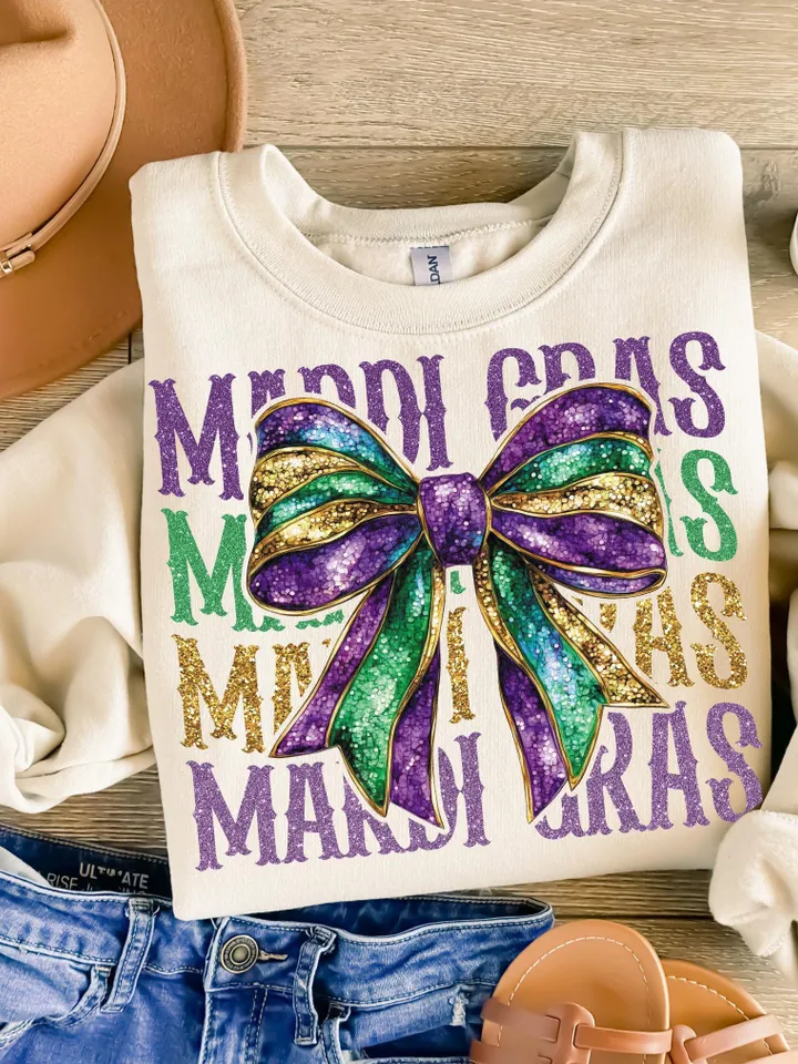 Mardi Gras Coquette PNG, Retro Mardi Gras Png, Fleur De Lis Png, Glitter, King Cake Png, Louisiana Crawfish Png, Coquette Bow Png Design