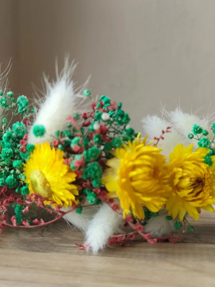 natural dried flower crown, Green adult crown, Suitable for daily use, cotton grass, chamomile, tatarika grass,
