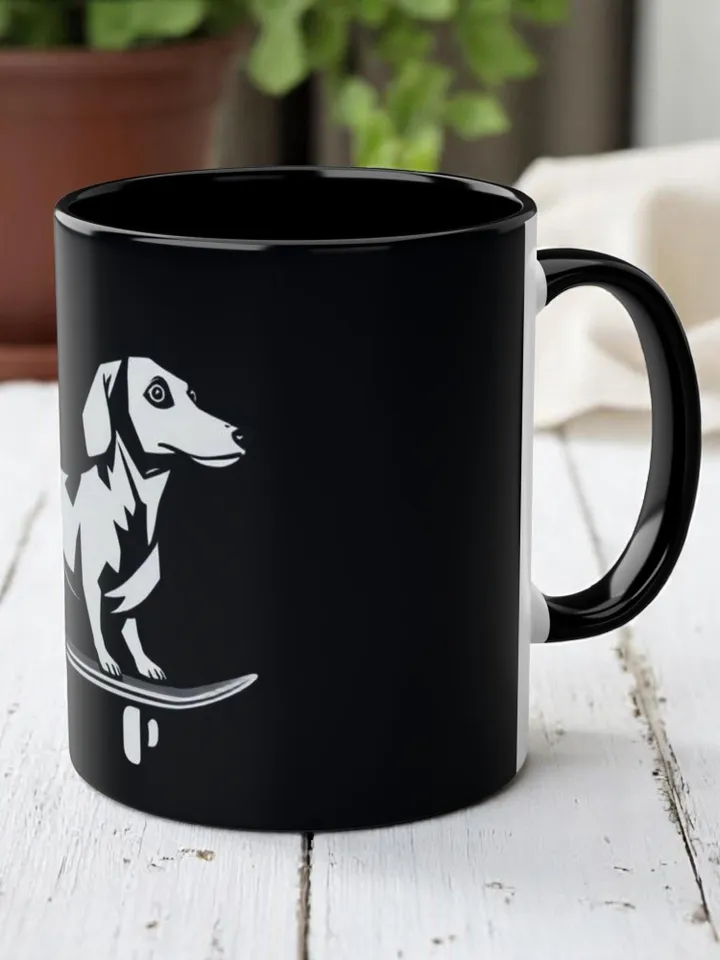 Skateboarding Dog Mug | Two-Tone 11oz Coffee Mug, Unique Pet Lover Gift, Dog Mom Gift, Funny Mugs for Dog Lovers, Perfect for Birthdays