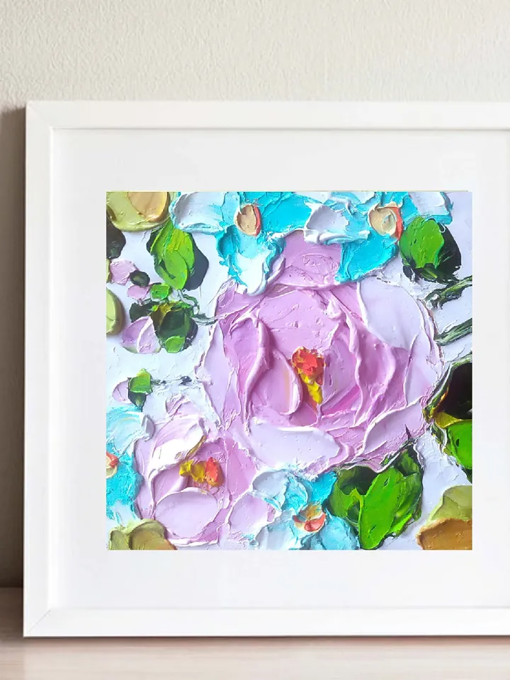 Peony Painting Flowers Original Art Pink Peonies Impasto Oil Painting Small Hydrangea Wall Art 4 by 4 in by ArtProkopaloSv