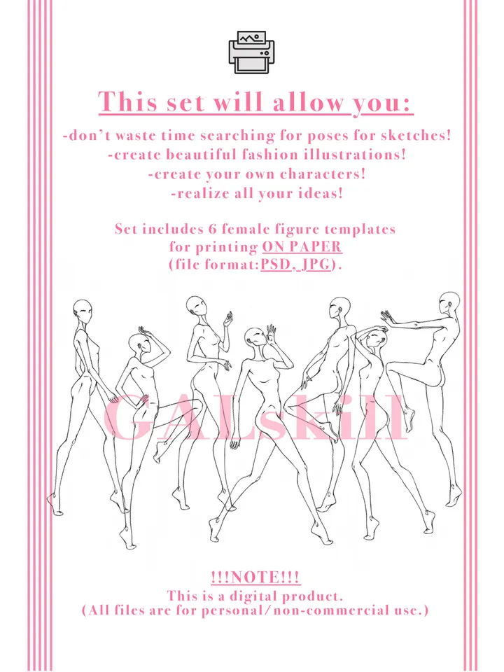 Templates, Body poses of female figure, set "Dynamic"