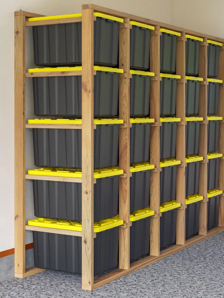 DIY PDF 27 Gallon Tote Storage Rack Plans for 25 Totes, Tote Garage Storage Shelves Plans