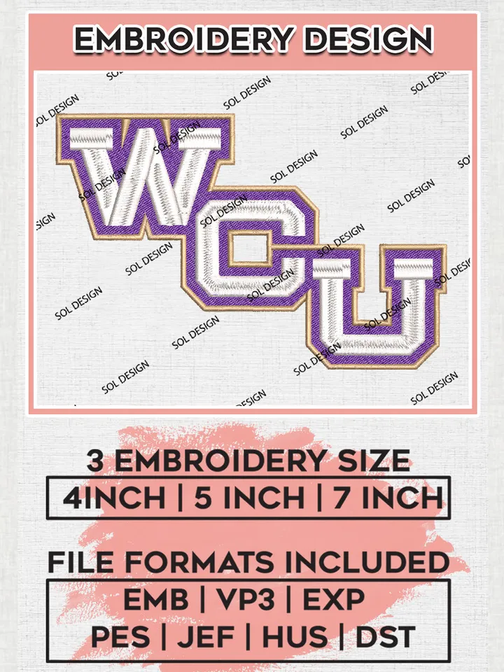 NCAA WCU Team Logo Embroidery Design Files, NCAA Western Carolina Catamounts Machine Embroidery, NCAA Teams, 3 sizes, NCAA Machine embroidery designs, Digital Download