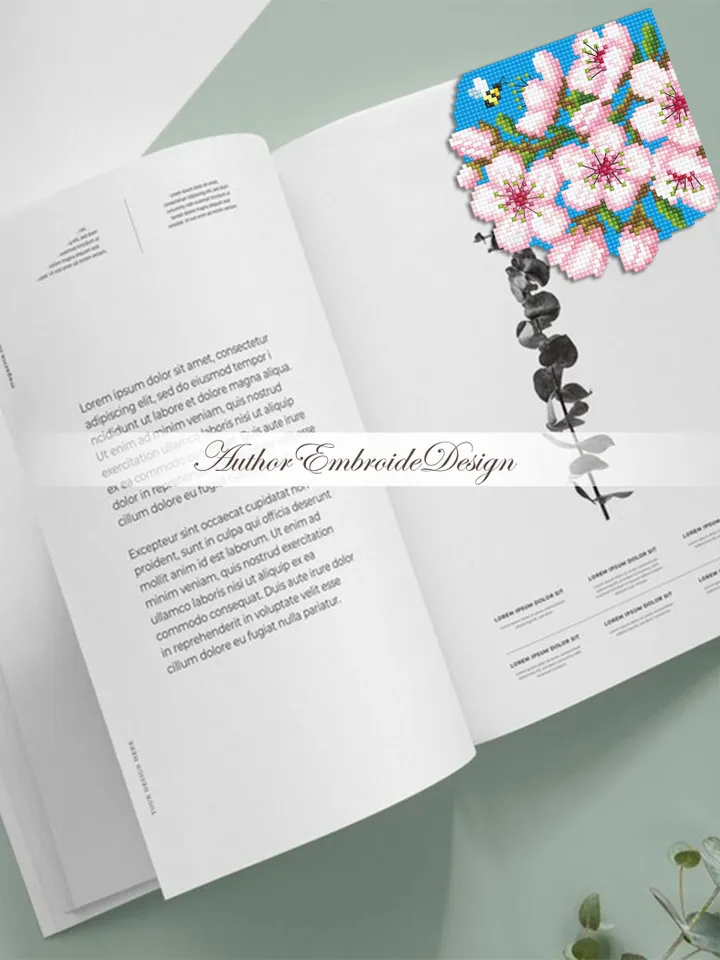 Cherry blossom Corner bookmark cross stitch pattern PDF download Spring flowers cross stitch chart, Sakura bookmark pattern digital #B439