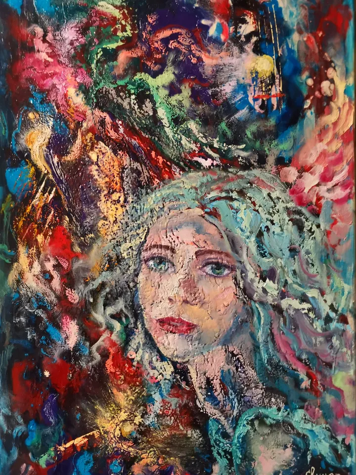 Abstract Art Original Oil Painting on Canvas Music Angel Artist Svinar Oksana