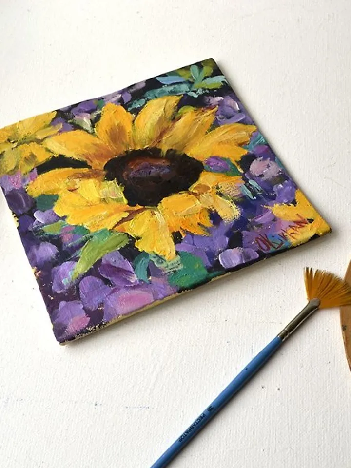 Sunflower Painting Original Floral Art Sunflower Yellow Artwork