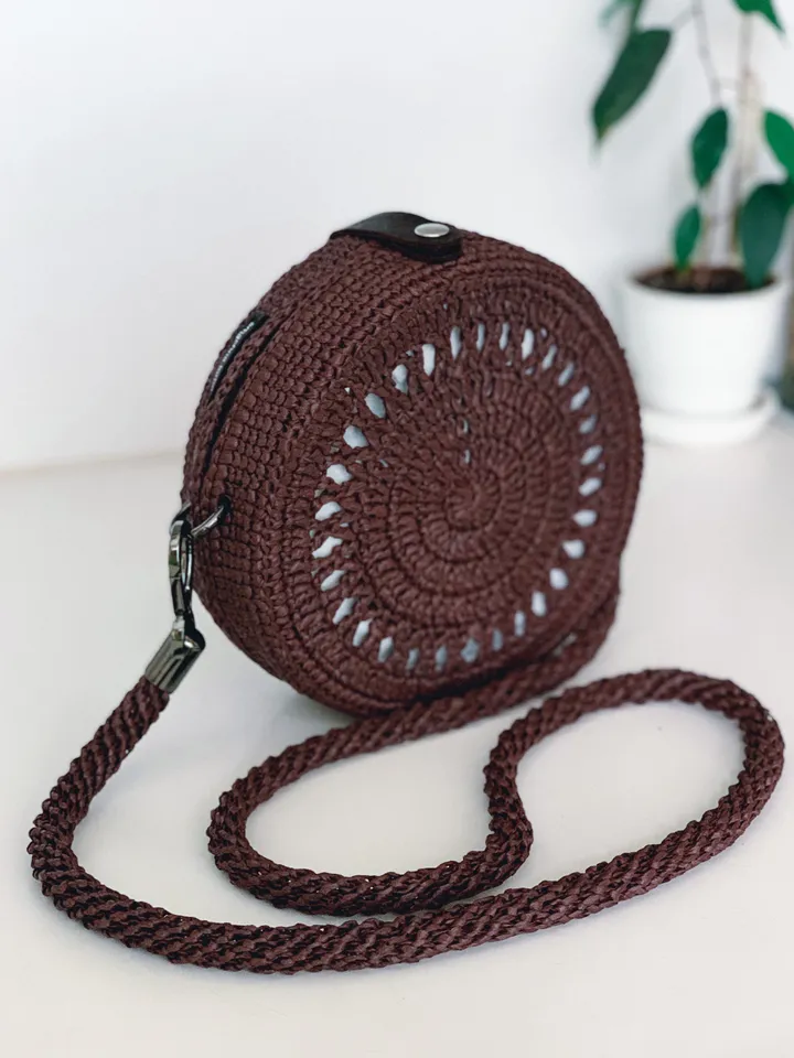 Crochet bag round with raffia yarn pattern PDF, digital instant download