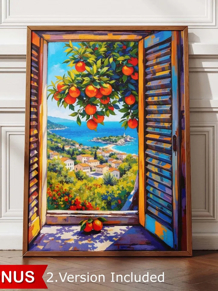 Henri Matisse Inspired Open Window Print Coastal Fauvist Painting Orange Tree View Modern Mediterranean Art Digital Poster Exhibition HMS1