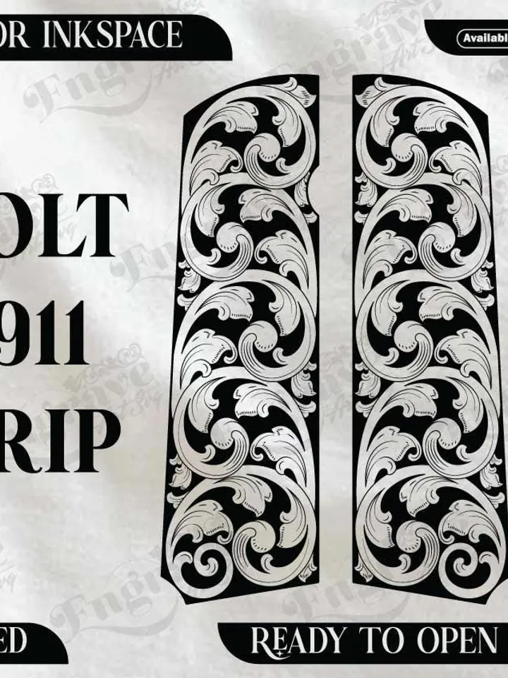 Colt 1911 Scroll Design,lasercut,laserengraving,fiberlaser,engravingfiles