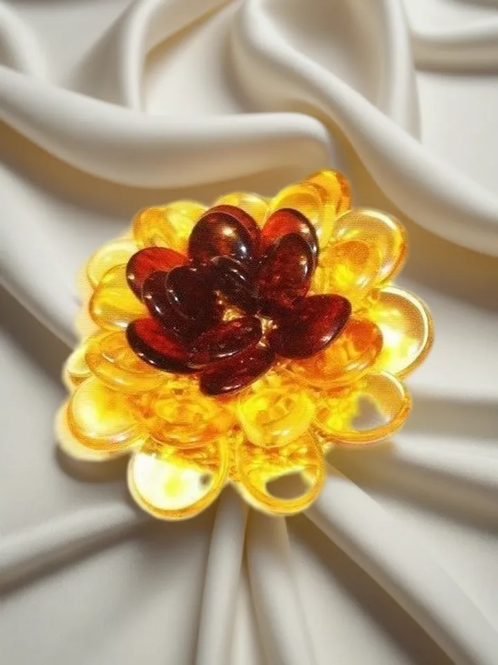 Genuine Amber Flower Brooch Gift for Women Baltic Amber Gemstone Jewelry Yellow Brown brooch on dress Mom's day gift