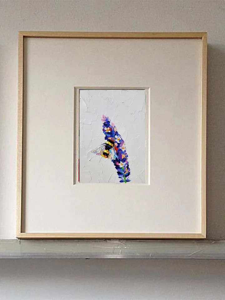 Bumble Bee Painting Lavender Flower Painting Bee Original Art Impasto Oil Painting 5x7 Honey Bee Artwork Floral Wall Art Small Painting by ArtFromVictoria