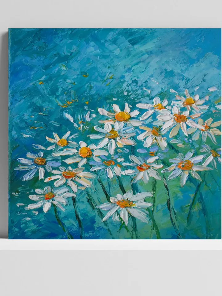 Daisy oil painting Floral artwork Original Art 8 by 8 inch White Daisies Flower art by Juliya JC