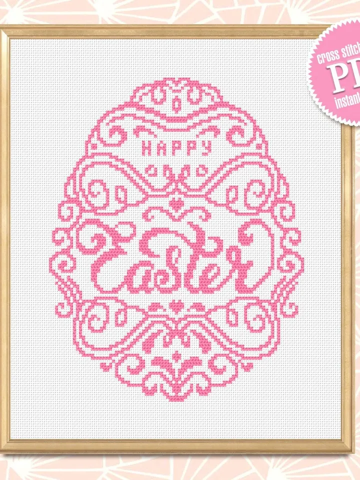 Easter egg cross stitch pattern PDF Happy Easter cross stitch download PDF, Monochrome cross stitch chart, Vintage easter ornament #T4