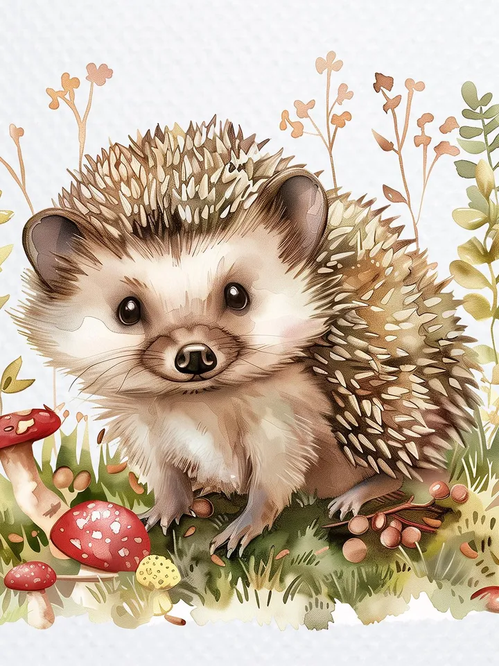 10 Cute Hedgehog PNG bundle, Printable Watercolor Floral Hedgehog Clipart for sublimation, Hedgehog in Grass png, Paper craft, junk journals