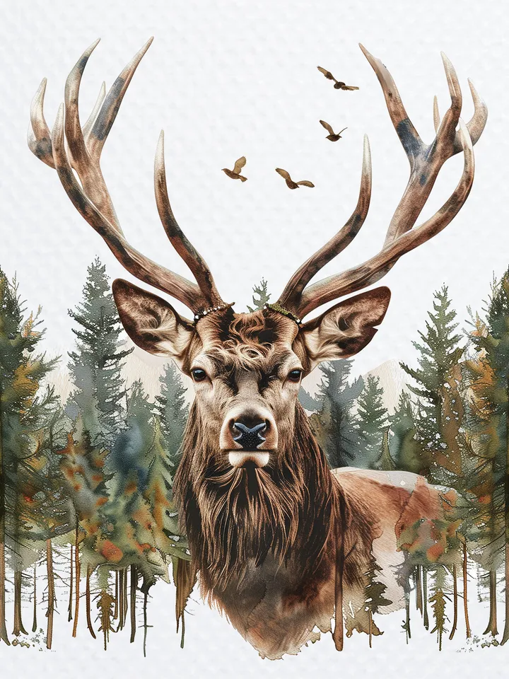20 Red Deer in Forest PNG Clipart, Watercolor Deer PNG sublimation, Digital download, High resolution, Paper crafts, junk journal