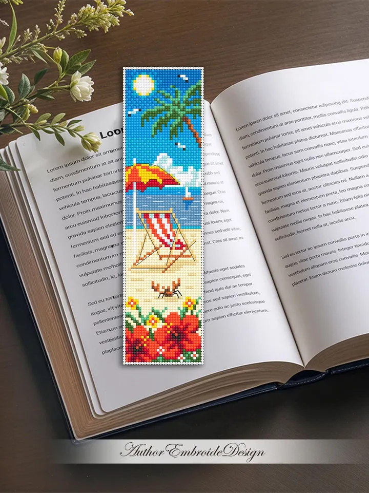 Beach bookmark cross stitch pattern PDF download Summer cross stitch chart, Summer vacation bookmark pattern digital Beach life Hawaii #B433
