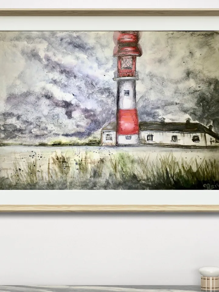 Lighthouse original watercolour painting,lighthouse in the fields,house painting,landscape painting,unique gift,decor,lighthouse wall art.