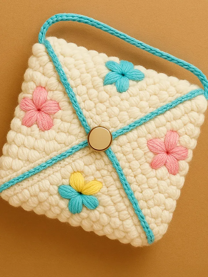 Pastel Flower Crochet Envelope Bag PDF Pattern โ DIY Soft Texture Crossbody Pouch Tutorial โ Colorful Yarn Purse Design