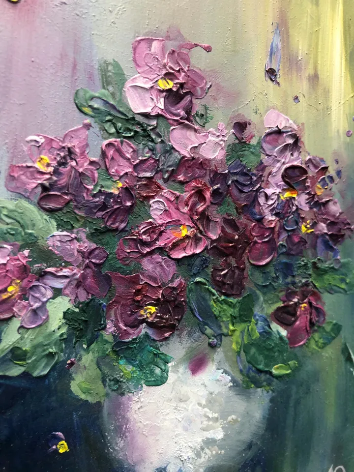 Violets Original Painting Flowers Oil Painting Small Floral Art Bouquet Painting