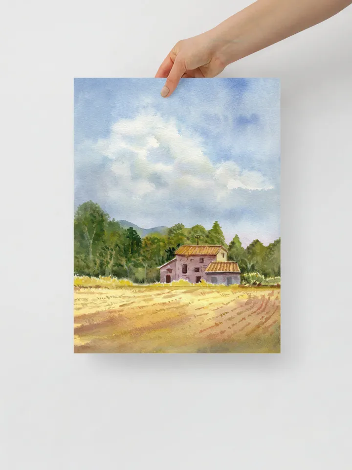 Landscape Barn French Provence Wall Art, Rustic Farmhouse Art, Country Home Decor, Barn Painting, Tuscany Painting Print