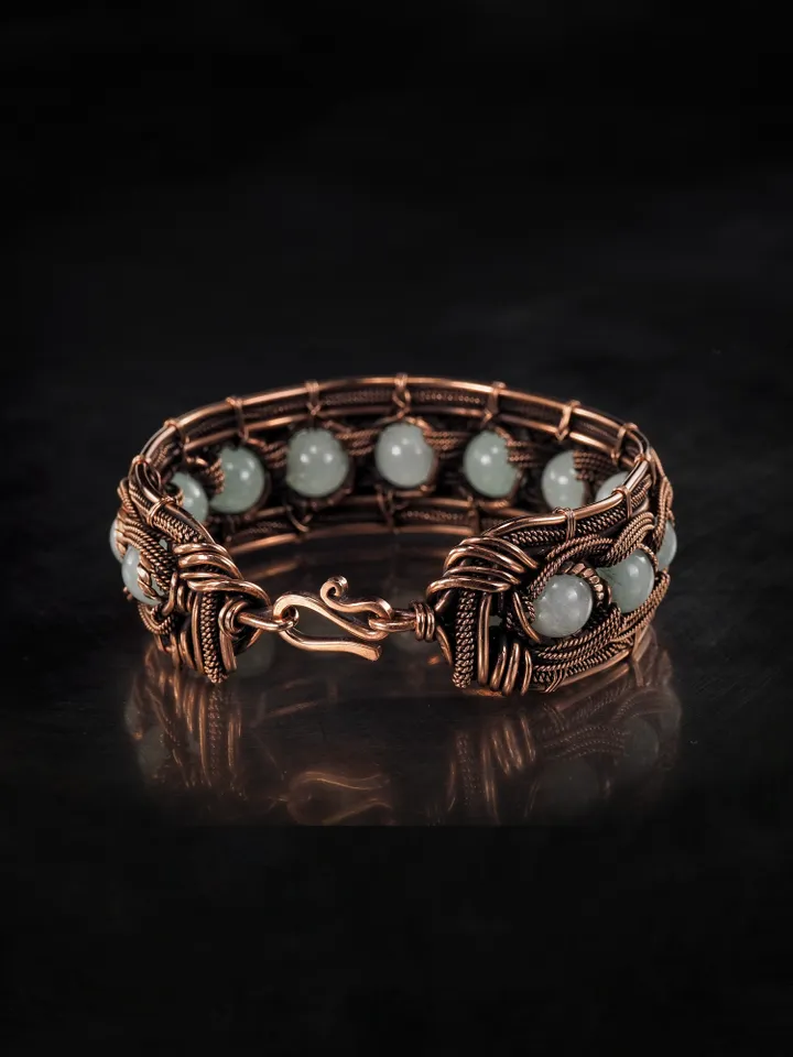Copper wire wrapped chalcedony bracelet Unique woven copper wire bangle