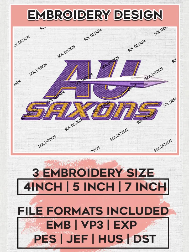 AU Saxons College Team Logo Embroidery Design Files, NCAA Alfred Saxons Machine Embroidery, NCAA Teams, 3 sizes, NCAA Machine embroidery designs, Digital Download