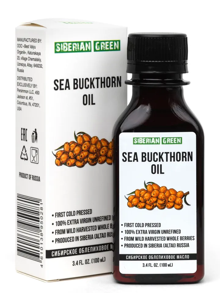 Siberian Sea Buckthorn Seeds and Berries Oil Natural Extra Virgin Cold Pressed 100 ml/3.4 fl oz Premium Carotenoids