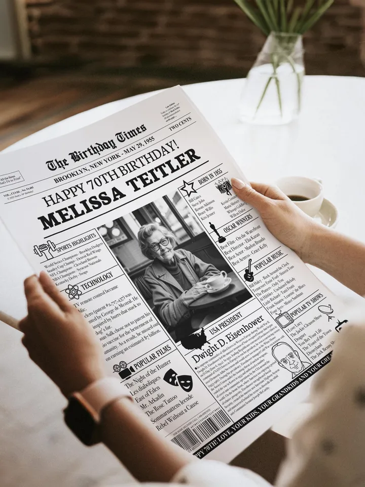 70th birthday PERSONALIZED Poster, 70th birthday Newspaper, 70th birthday decoration, 70th birthday gift for women or men, DIGITAL FILE