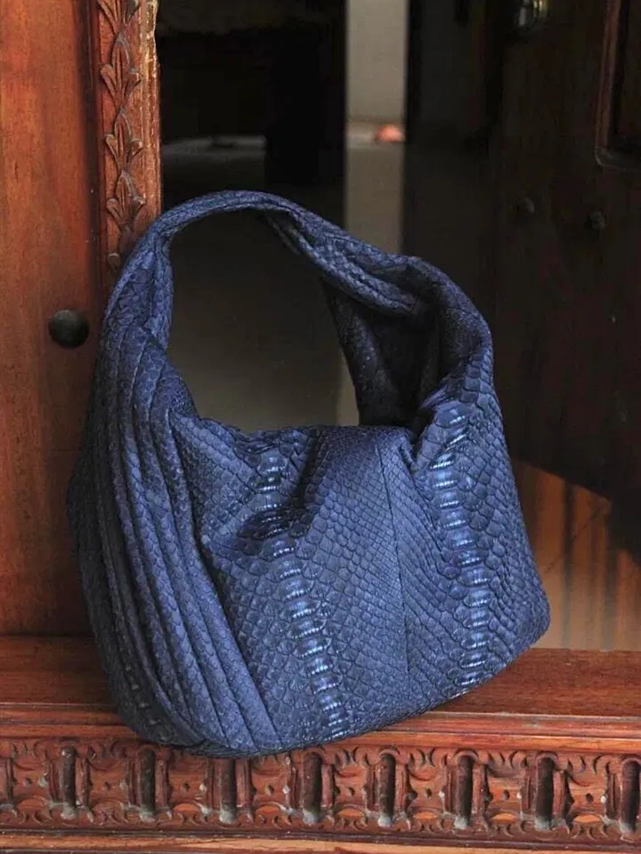 Medium Soft Hobo Classy Sport Woman Stitched Bag | Purse Genuine Python Skin | Dewi Jeans Big Elegant Leather Designer Soft Bag Snake |