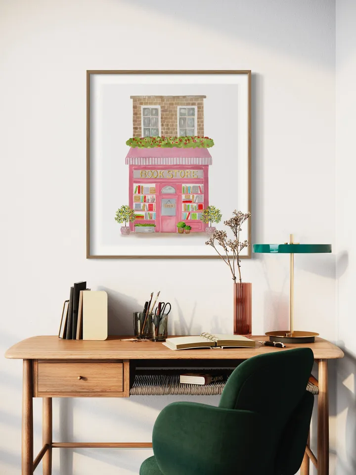 Book Store Watercolor Art  Print, Book Lover Gift, Bookshop Print, Library Art, french Art, Book Shop Art Print, Vintage Painting, Book Art