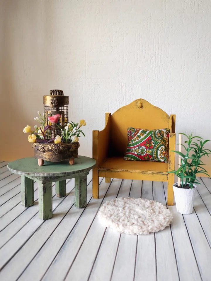 Dollhouse Furniture Set with Armchair and Accessories for Dolls scale 1/6