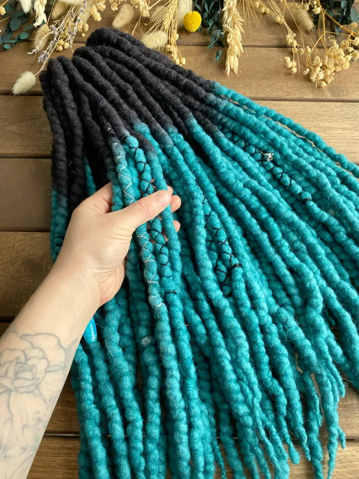Black and turquoise ombre Wool Double Ended dreadlocks🖤