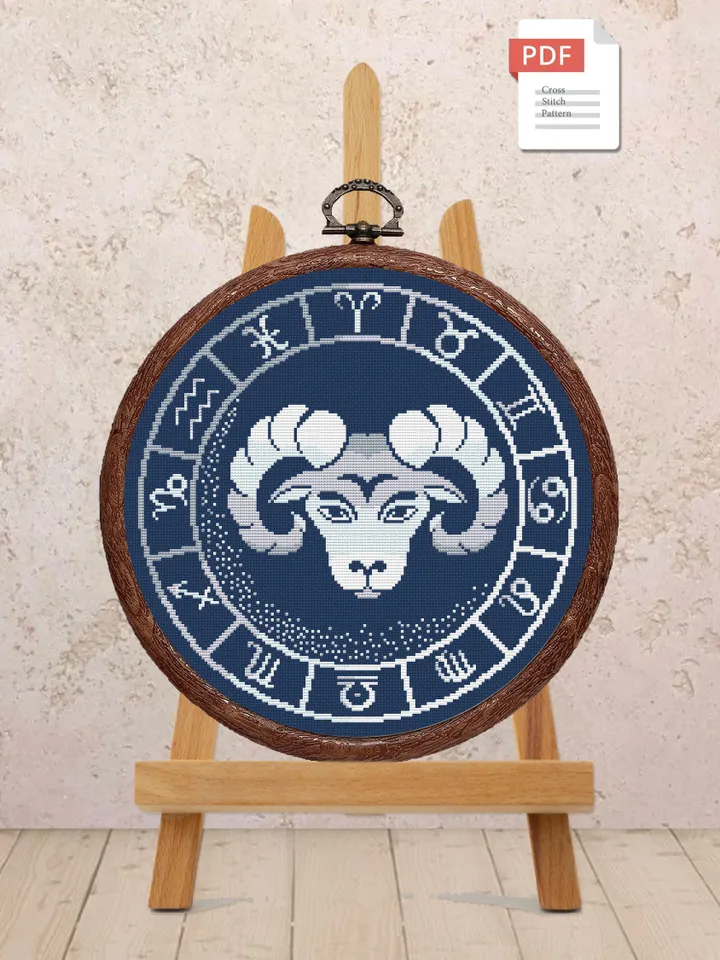 Aries Cross Stitch Pattern, Zodiac Cross Stitch, Astrology Cross Stitch, Aries Pattern, Zodiac Sign Cross Stitch, Silver Aries #zdc014
