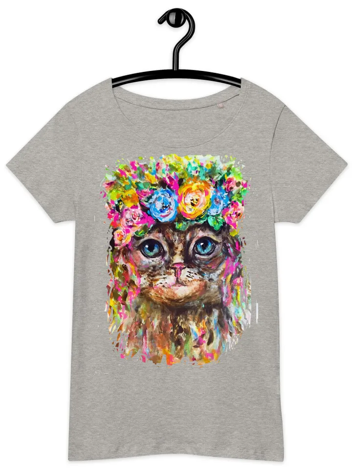Flower cat Women’s basic organic t-shirt made with my original watercolour mix media artwork,one of a kind.