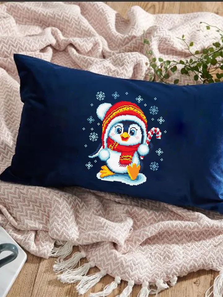 Cute baby penguin cross stitch pattern download PDF, Christmas cross stitch, Easy beginner stitch, Christmas penguin hand embroidery #N63