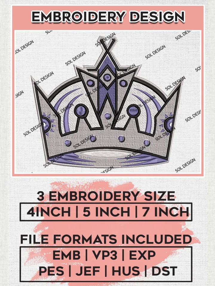 NHL LA Kings Crown Logo Embroidery Designs, NHL Los Angeles Kings Machine embroidery Files, Hockey Team Logo Emb Files, NHL Kings Logo, Machine embroidery Files, Digital Download
