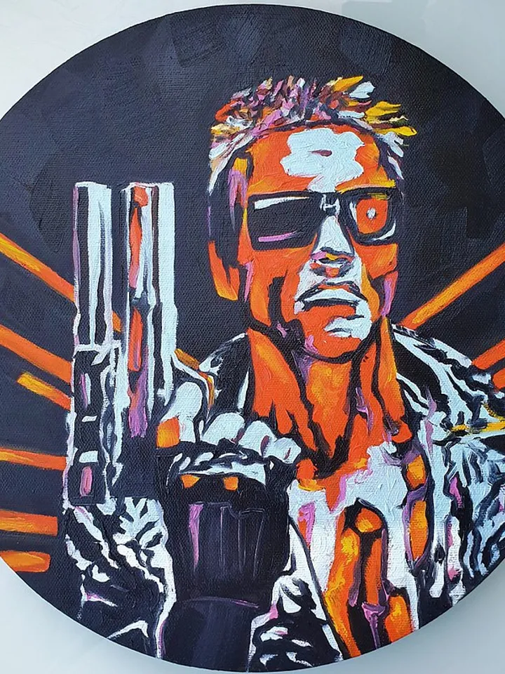 Terminator Painting Movie Original Art Fan Wall Art Schwarzenegger Oil Painting