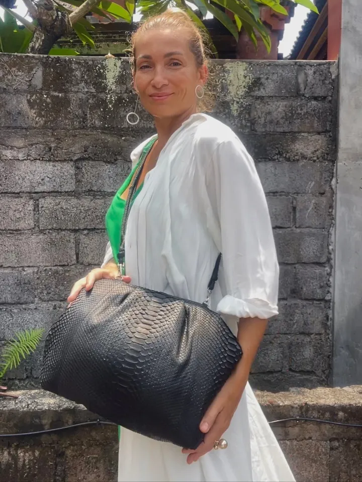 Genuine python skin black classy elegant bag / exotic leather bags / handmade designer purse