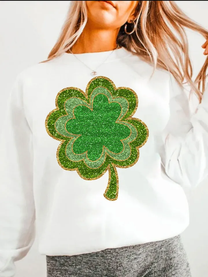 Gold Glitter Clover png, St.Patrick's Day Clover Png,Lucky Png, Retro St. Patty's Day Png,Faux Glitter Lucky,Retro Png, trendy St patricks