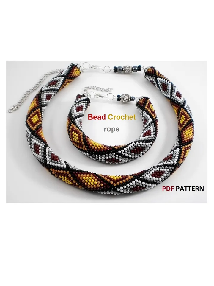 Bead crochet rope patterns for beading «Mosaic» necklace and bracelet. Instant Download, PDF fail