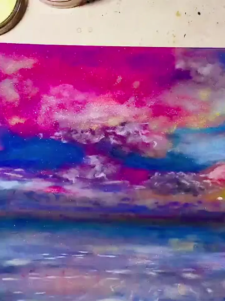 Pink sunset painting ,sea sunset painting  ,original pastel painting,pastelmat,home decoration,landscape wall art.