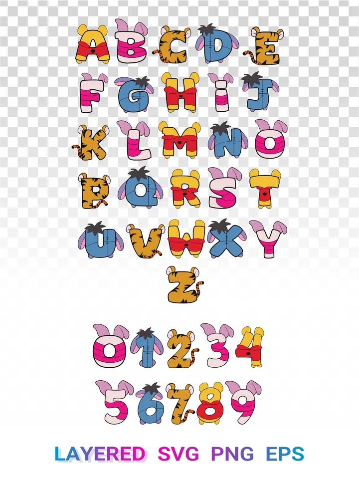Winnie The Pooh Alphabet SVG, Disney Characters Letters PNG Clipart