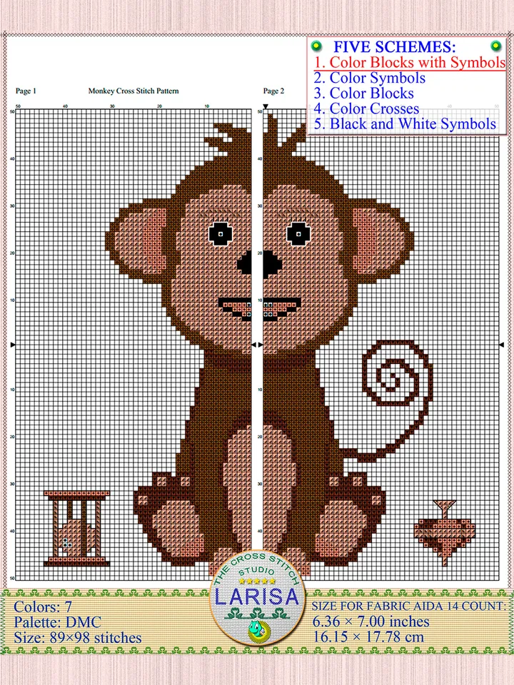 Monkey Cross Stitch Pattern | Charming Tailed Monkey Design
